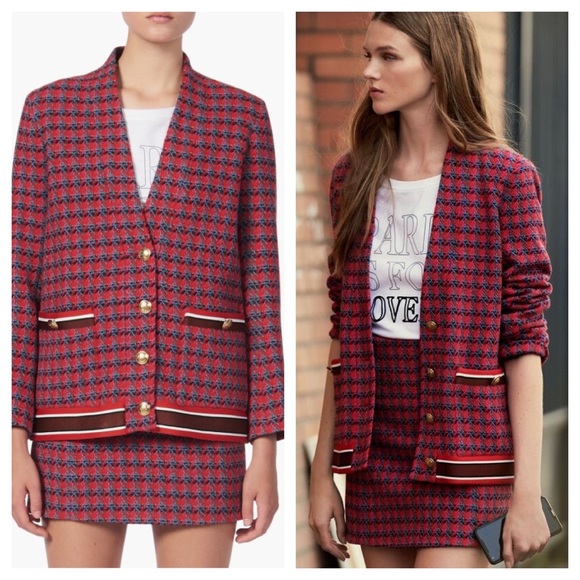 Sandro Paris Red Tweed Suit - Picture 1 of 9